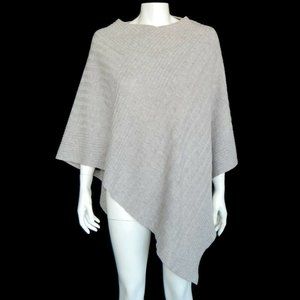 BERYLL Dramatic Asymmetrical Poncho Ribbed Gray 100% Cashmere Sweater - 346